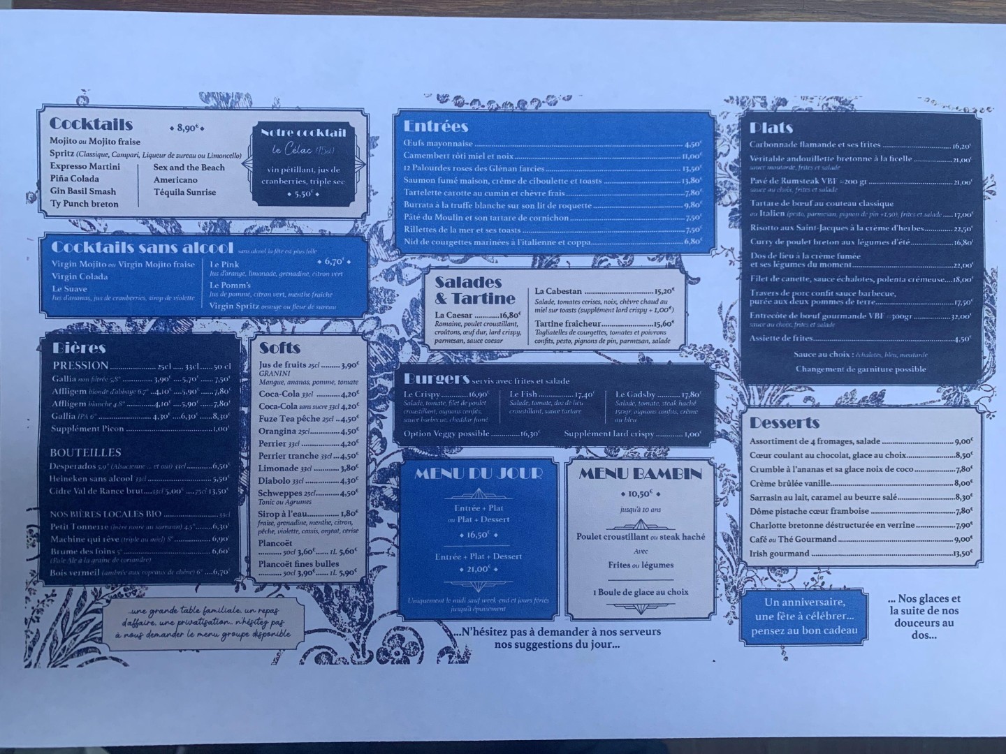 Carte du restaurant